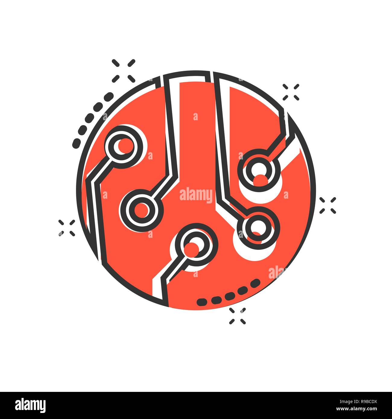 Circuit board icon in comic style. Technology microchip vector cartoon ...