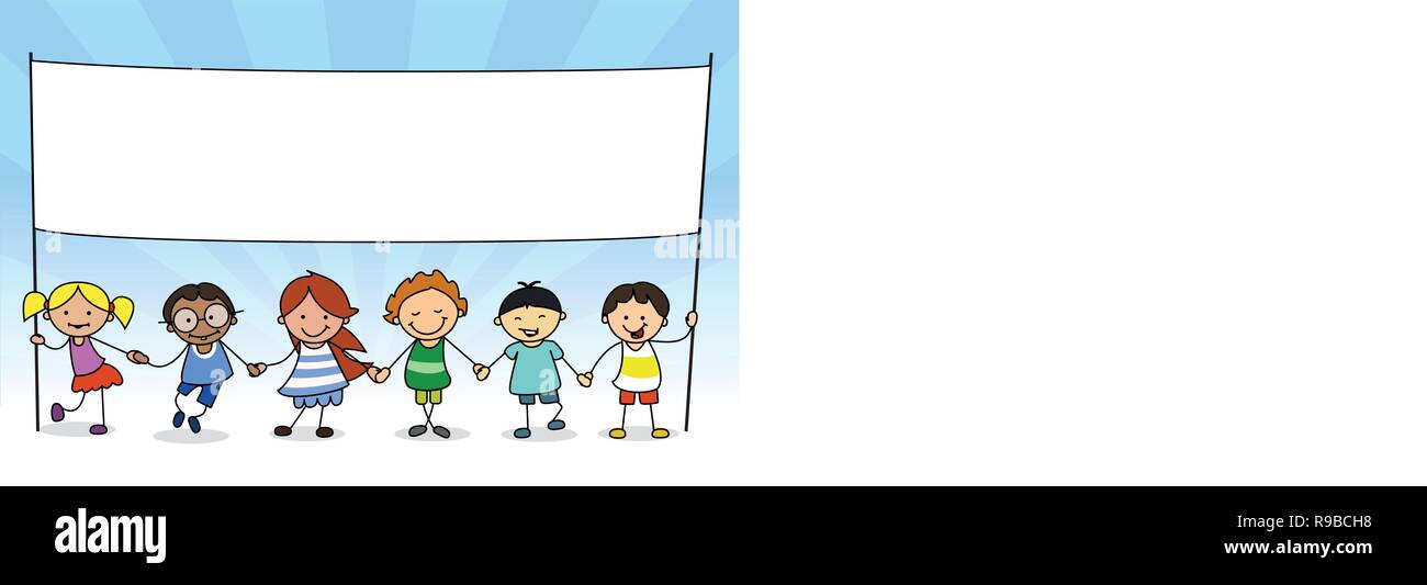 kids holding white banner with copy space - illustration Stock Photo ...