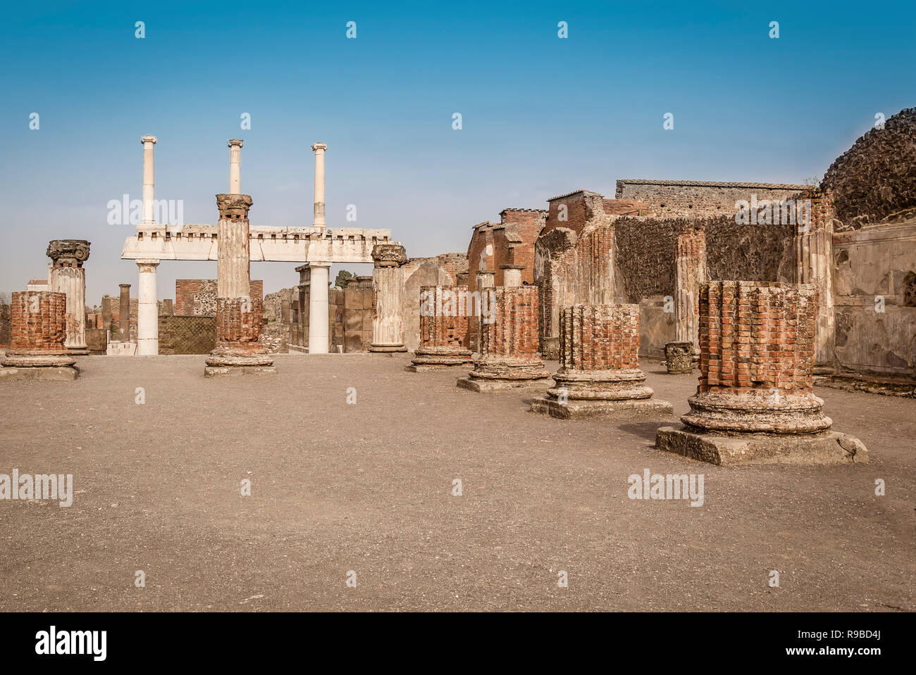 Pompeii ruins Forum remains in the ancient Pompeii town destroyed by eruption of volcano