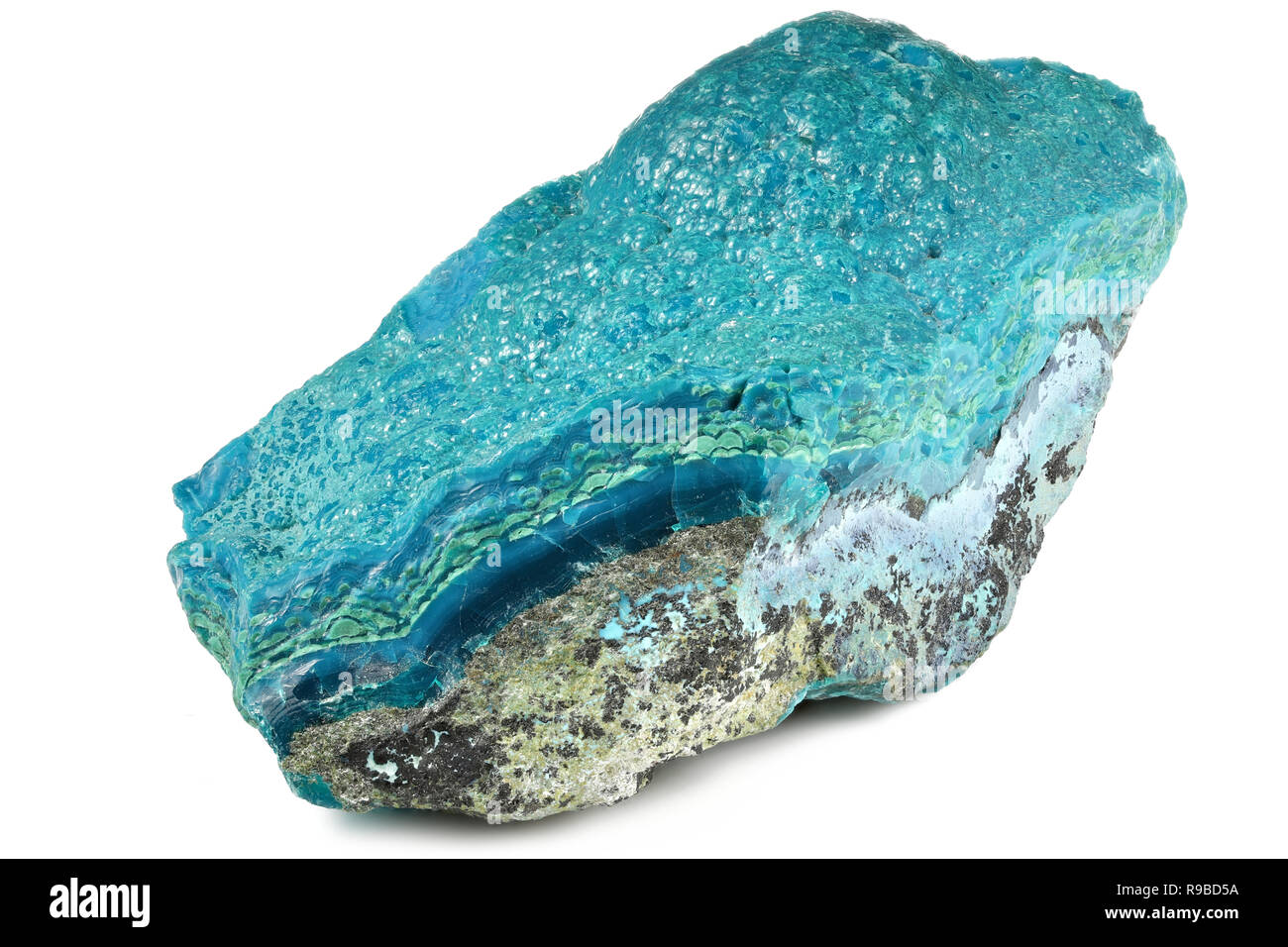 chrysocolla from Kalukuluku mine, Democratic Republic of the Congo isolated on white background Stock Photo