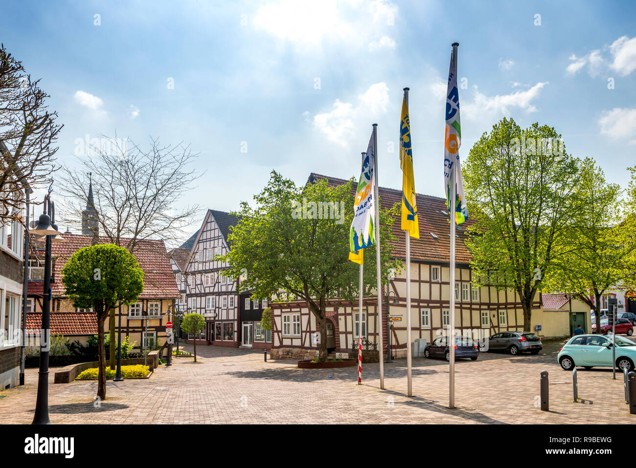 Market, Kilians Church, Korbach, Germany Stock Photo