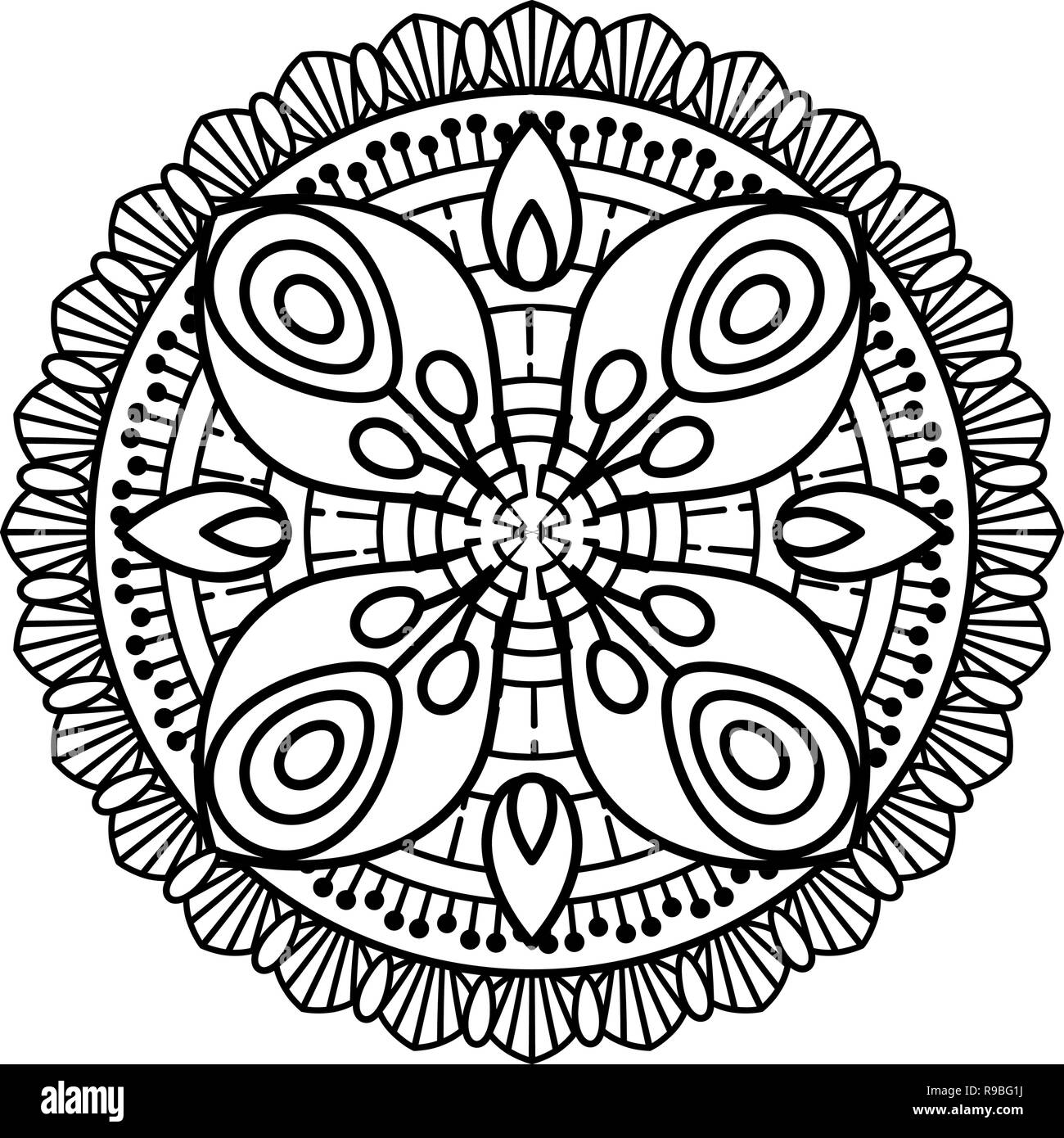 Flower Mandala Vector Illustration Adult Coloring Page Circular