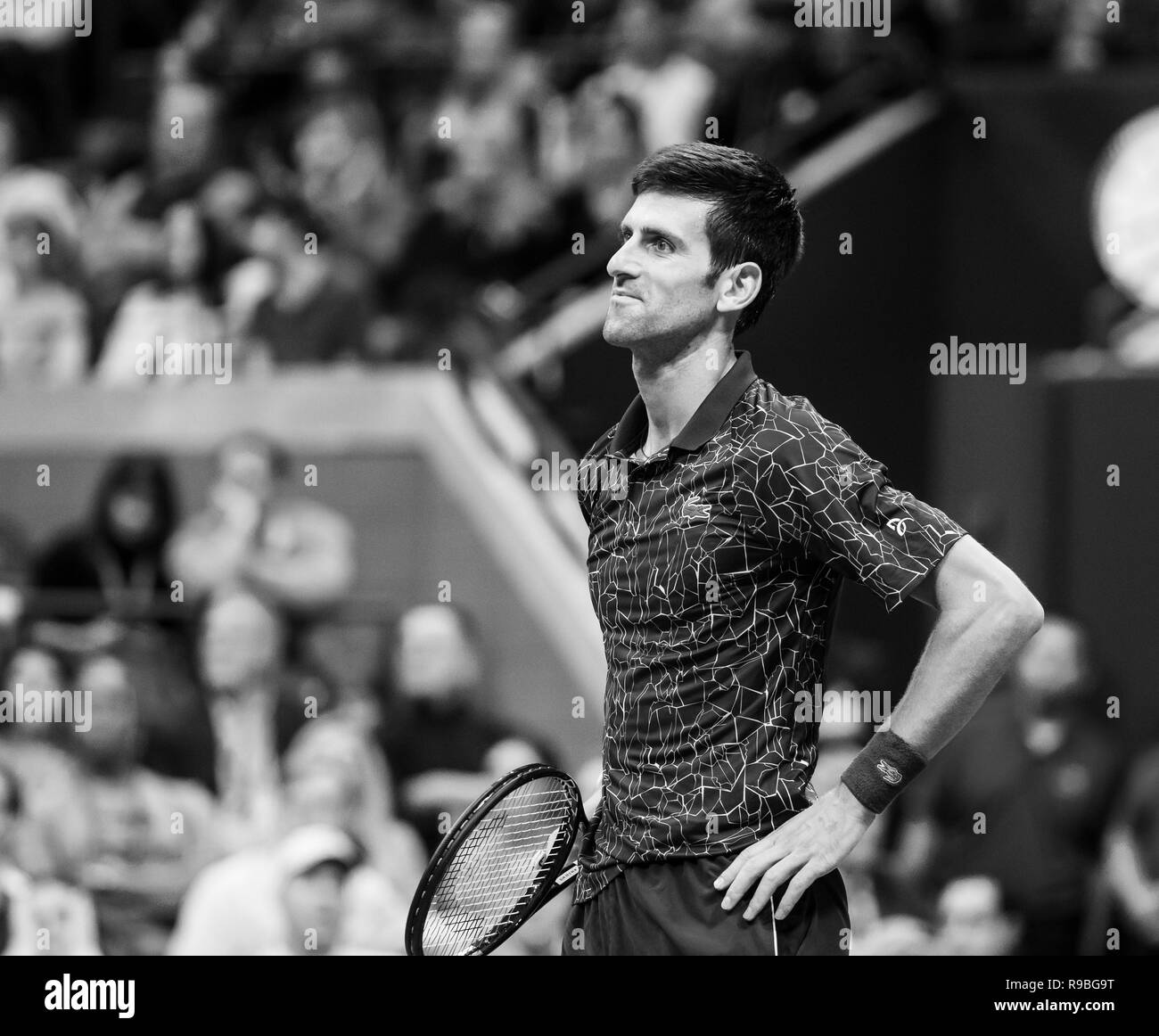 New York, NY - September 9, 2018: Novak Djokovic of Serbia reacts during men's single final of US Open 2018 against Juan Martin del Potro of Argentina at USTA Billie Jean King National Tennis Center Stock Photo