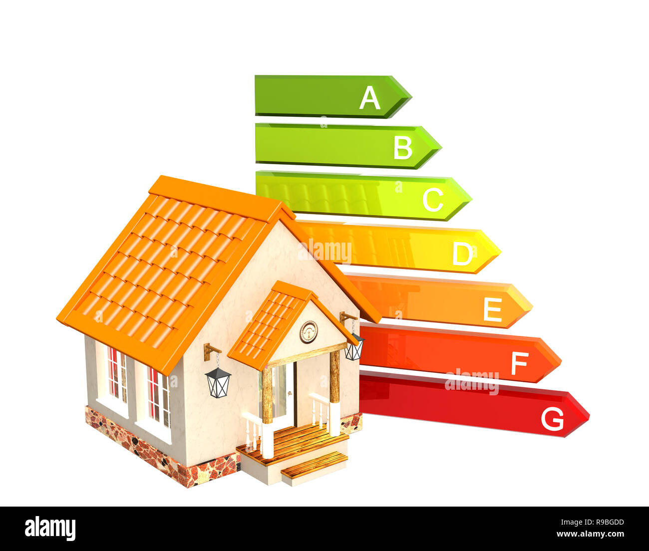 House and energy efficiency rating. Isolated over white Stock Photo Alamy