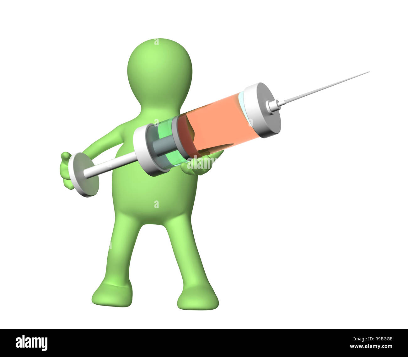 3d puppet - doctor with a syringe. Isolated on white background Stock ...