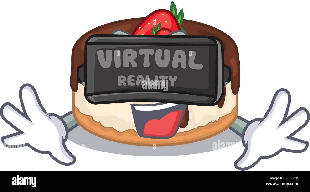 Virtual reality berries cartoon cake on above table Stock Vector