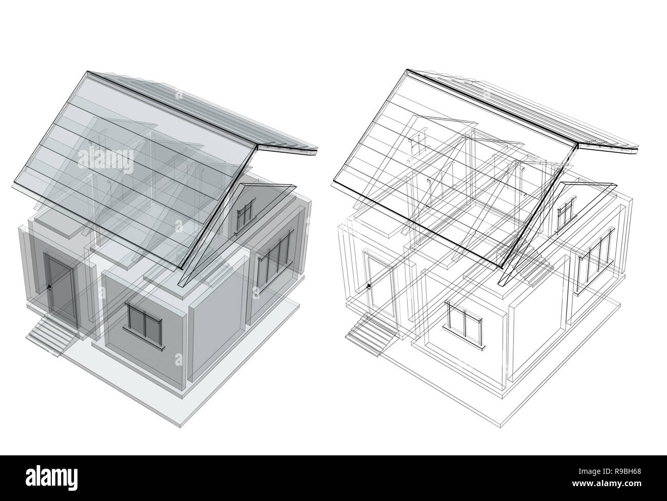 3d Sketch Of A House Objects Isolated On White Background