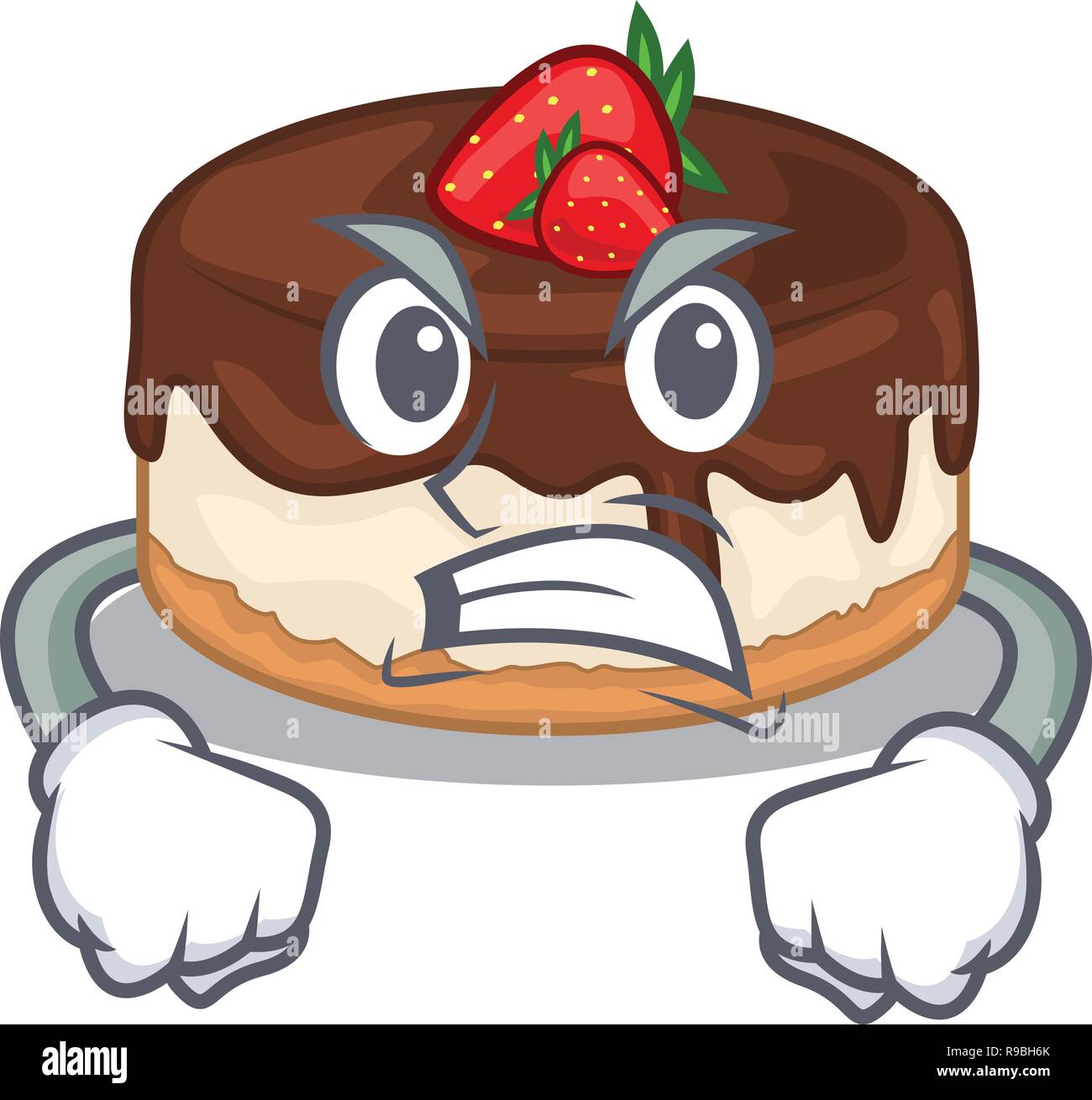 Angry berries cartoon cake on above table Stock Vector