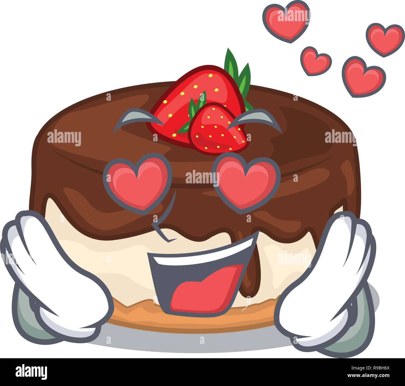 In love berries cartoon cake on above table Stock Vector