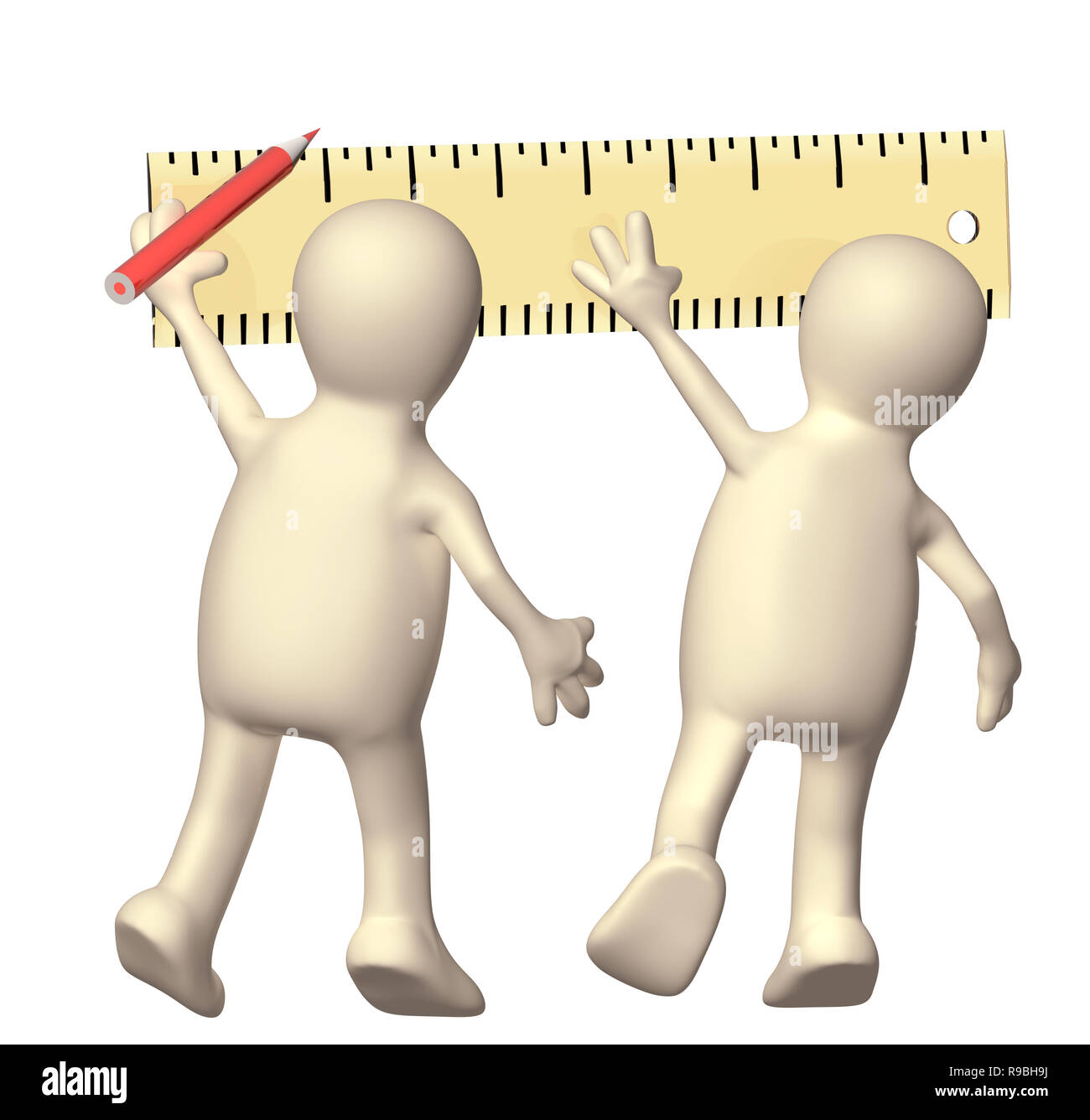 Two puppets with ruler. Isolated on white background Stock Photo Alamy