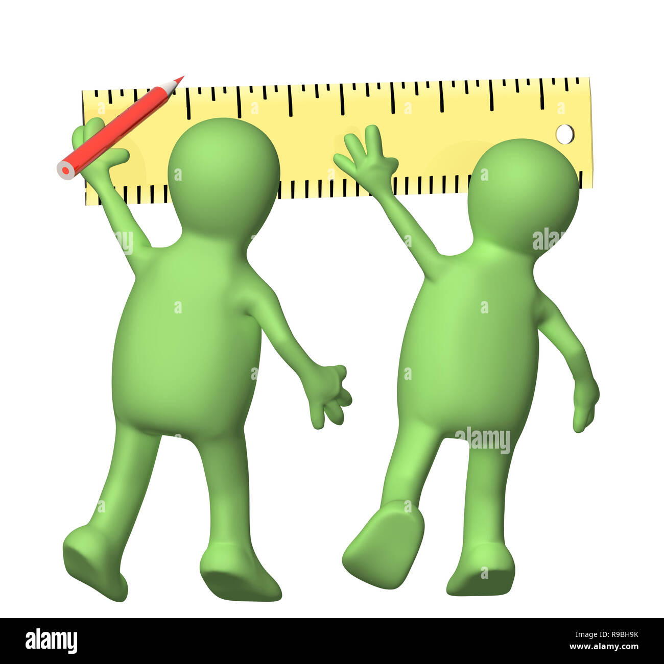 Two puppets with ruler. Isolated on white background Stock Photo Alamy