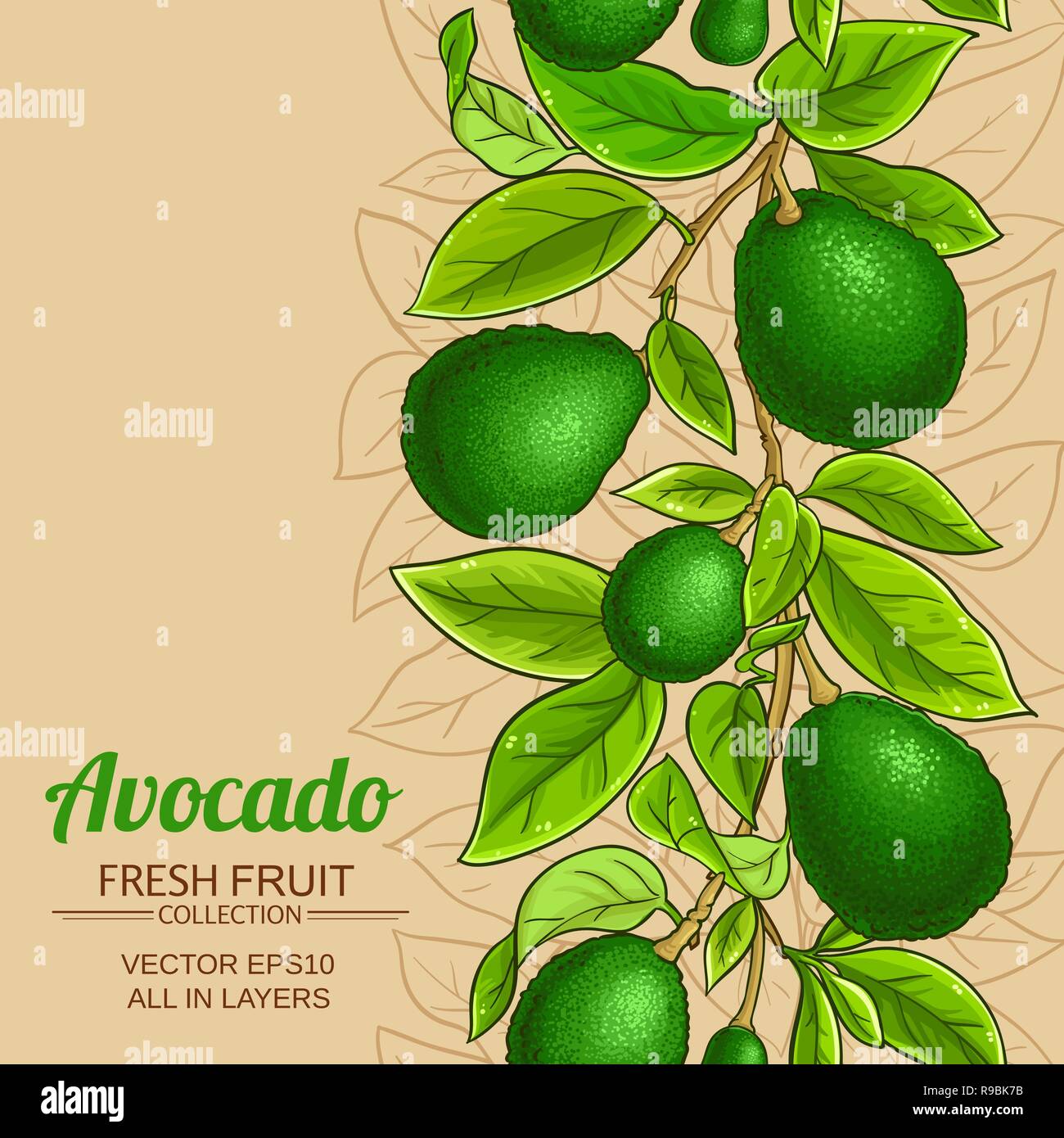 avocado vector pattern on color background Stock Vector