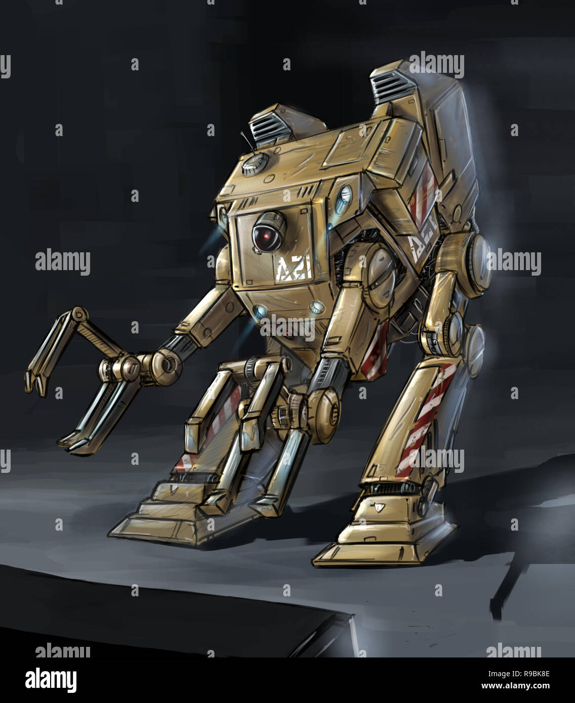 Concept Art Science Fiction Illustration of Robotic Loader or Robot Stock Photo