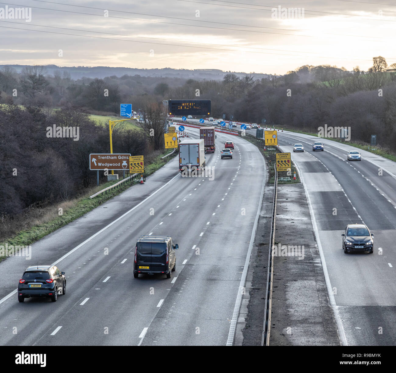 Motorway traffic and motorway improvement works to make the a smart motorway network Stock Photo
