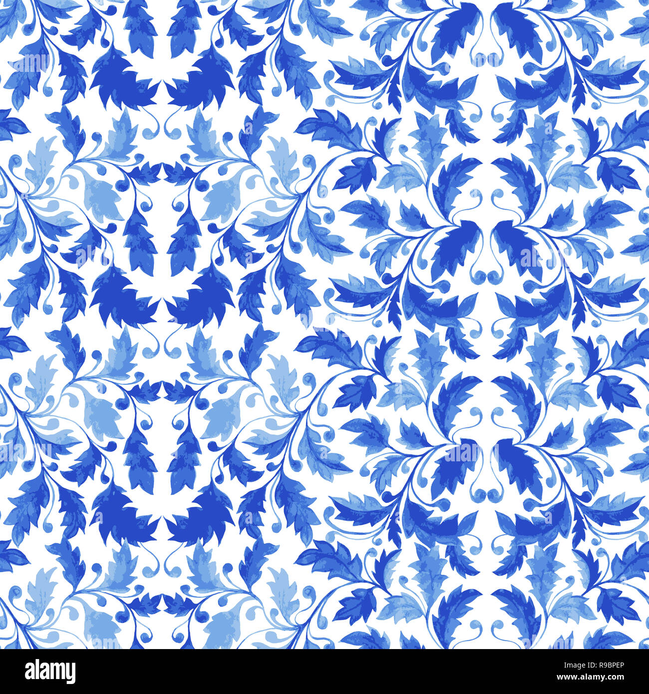Traditional Blue Portugal Azulejo Ornament, Seamless Pattern with ...