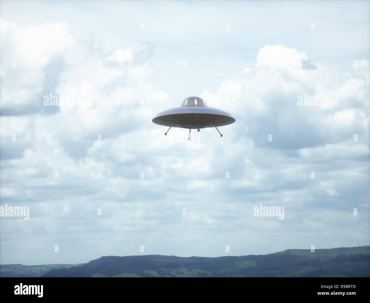 Unidentified flying object. Unidentified object with retro style, old design. Stock Photo