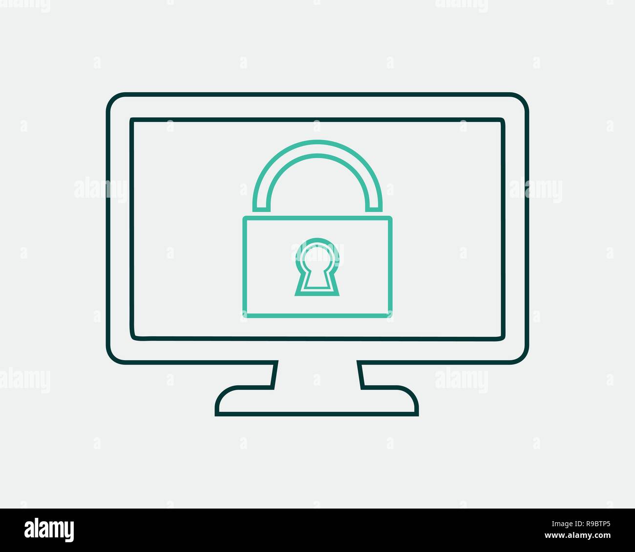 Computer Security line Icon on gray background Stock Vector