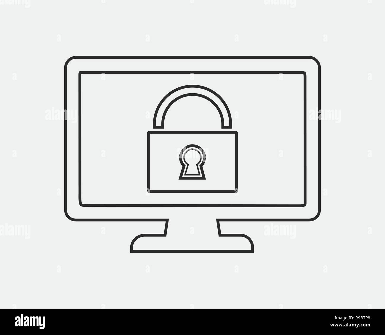 Computer Security line Icon on gray background Stock Vector
