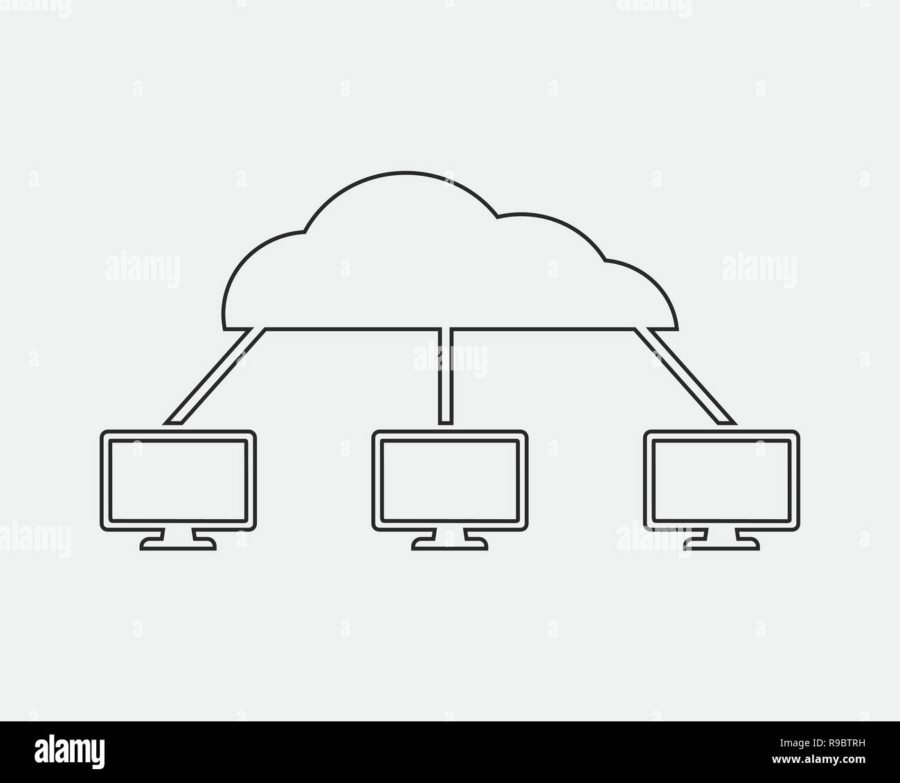 Cloud computing concept line icon on gray background. Stock Vector