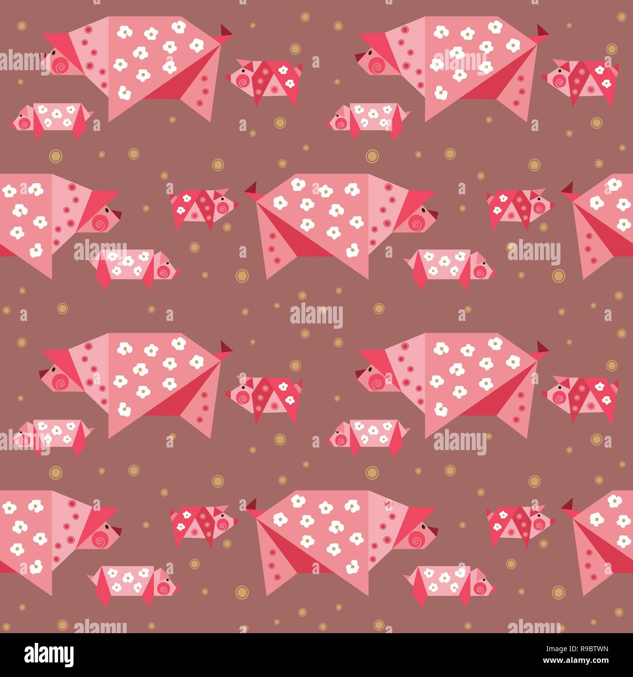 Hand drawn quirky piggy seamless pattern. Stock Vector