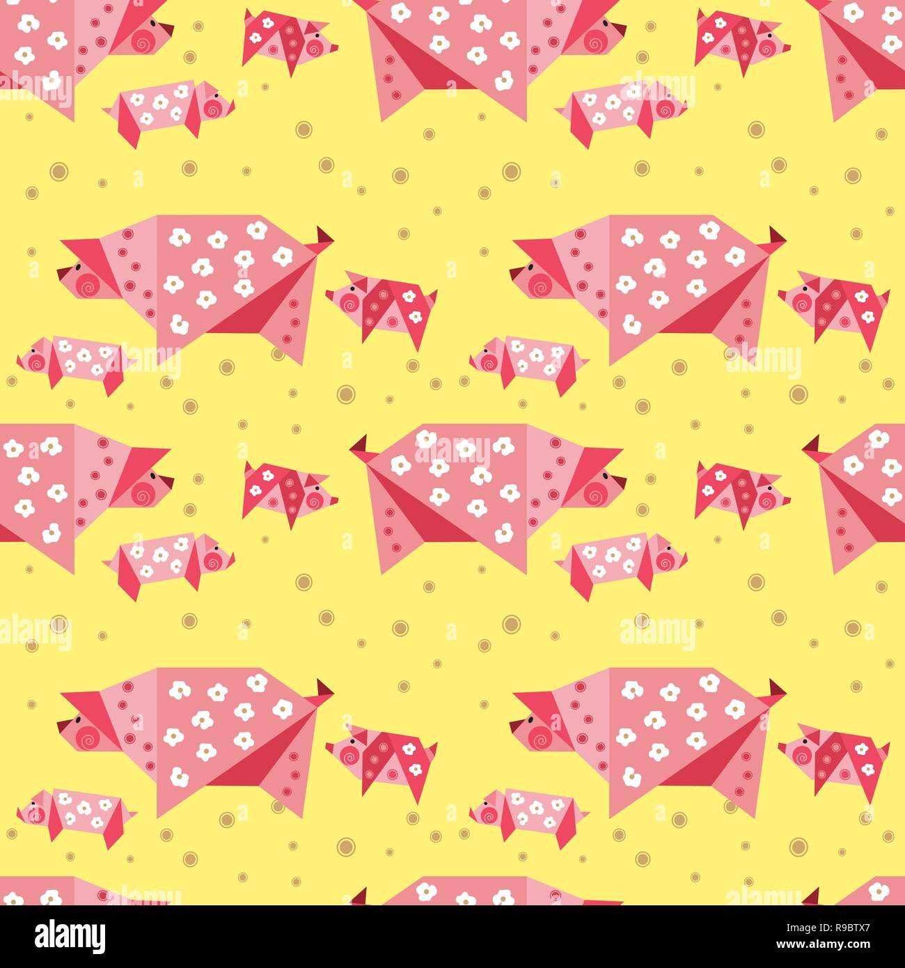 Hand drawn quirky piggy seamless pattern. Stock Vector
