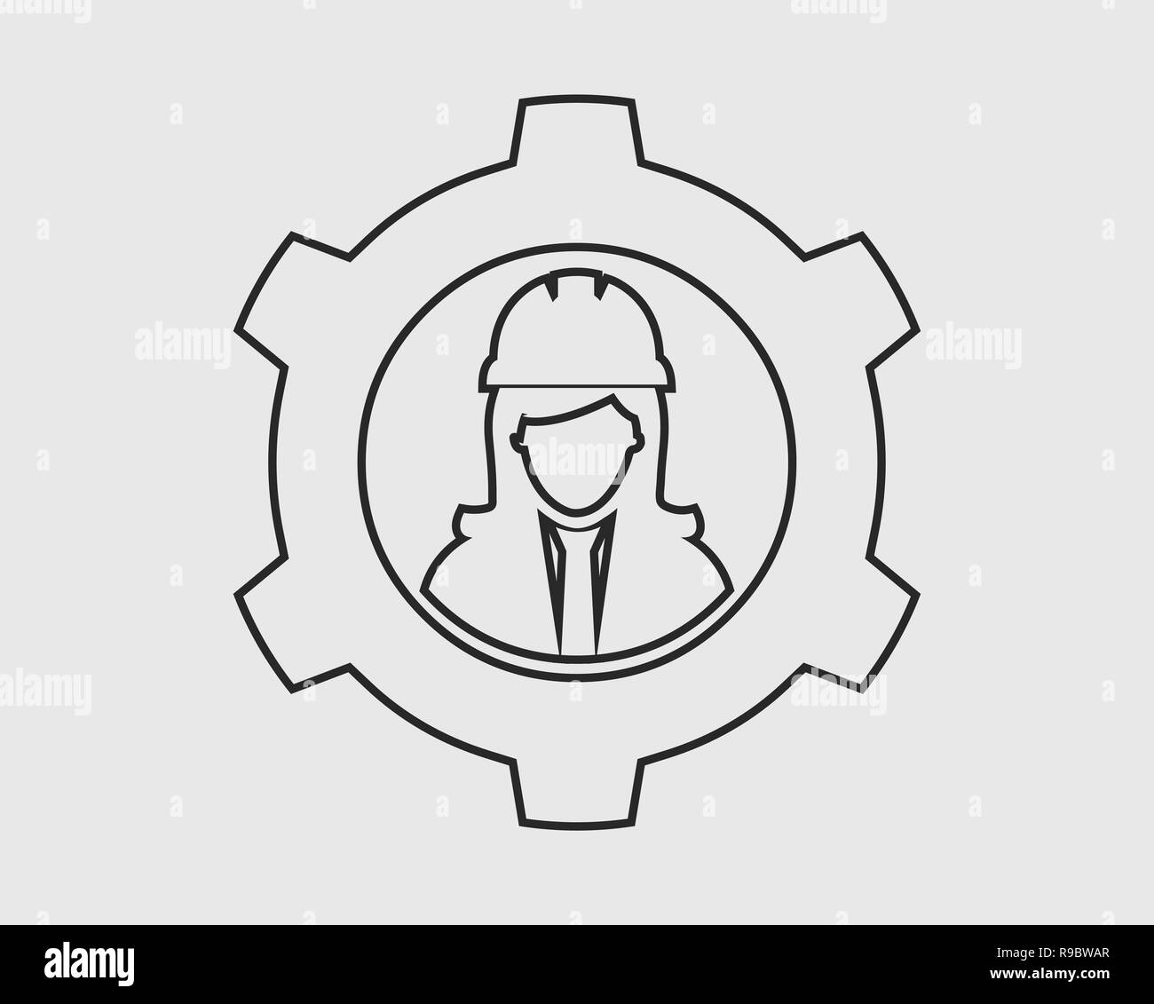 Mechanical Engineer line Icon. Female Symbol with Gear Sign Stock ...