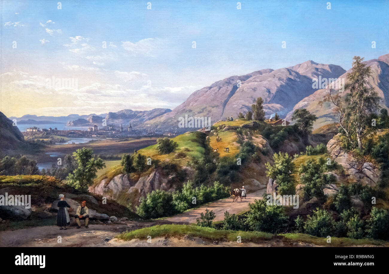 Beergen Seen from Nattland by J C Dahl (Johan Christian Claussen Dahl: 1788-1857), oil on canvas, 1840 Stock Photo