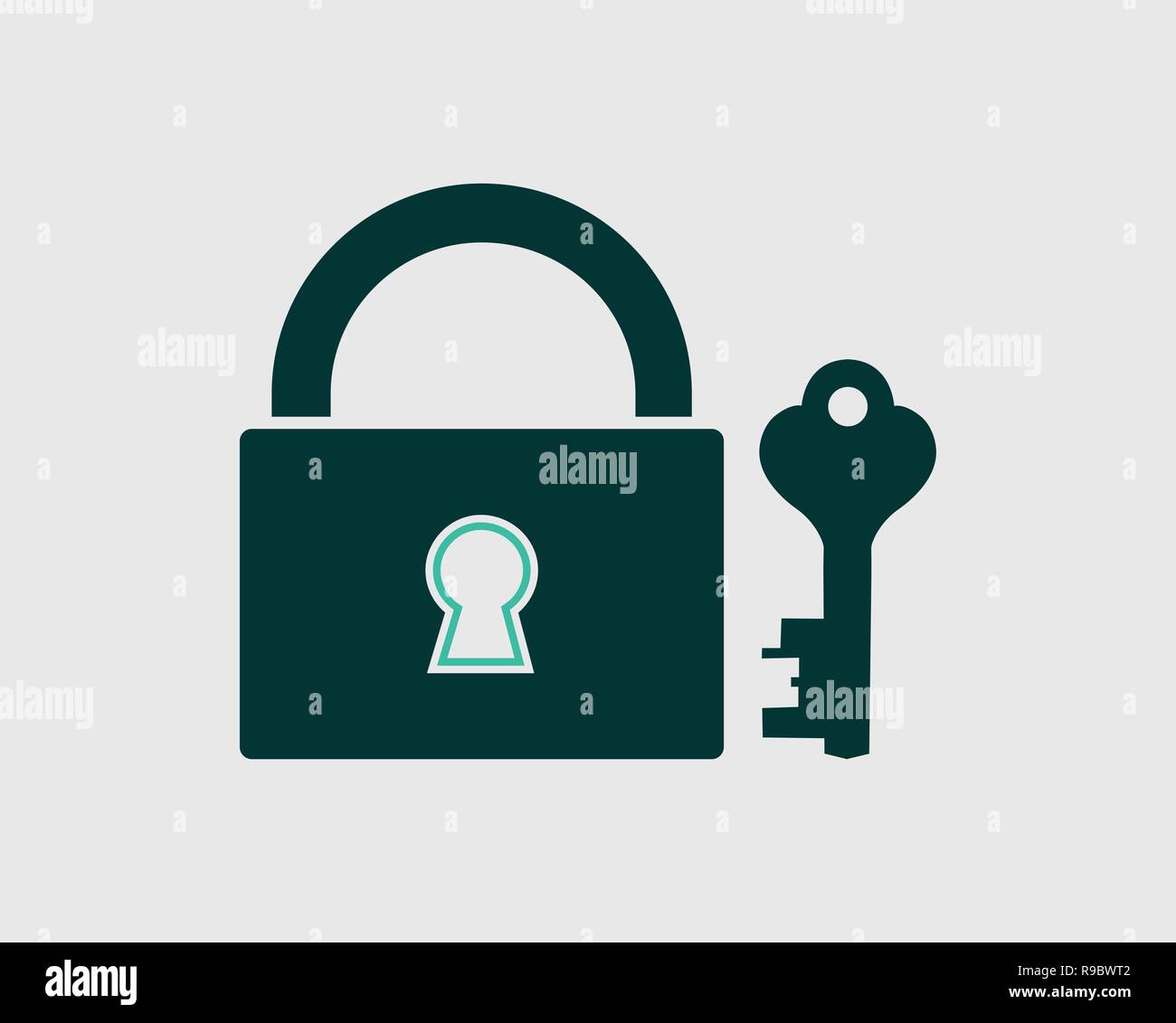 Lock and Key Icon on gray background Stock Vector