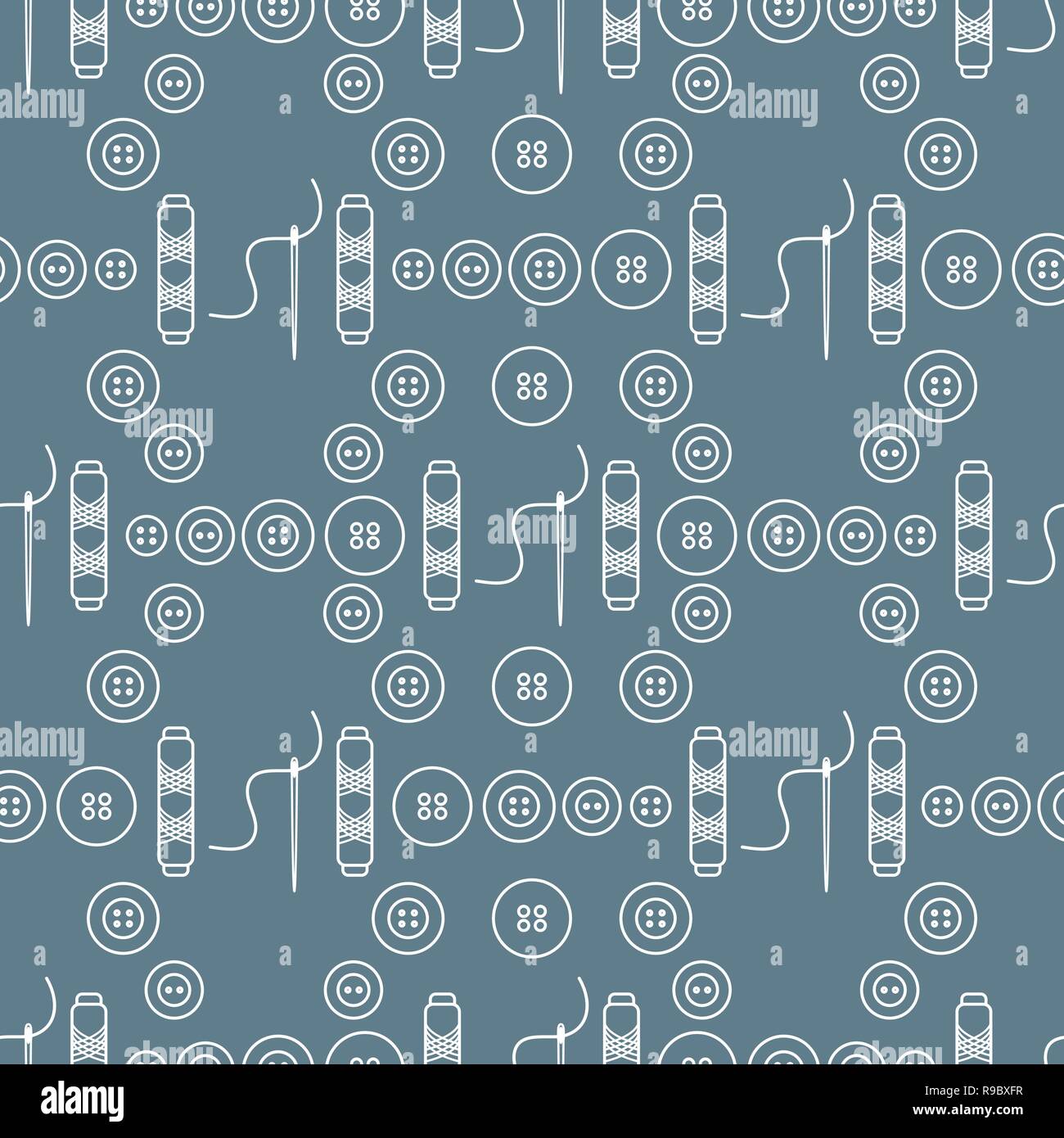 Seamless pattern with needles, buttons, threads. Sewing and needlework background. Template for design, fabric, print. Stock Vector