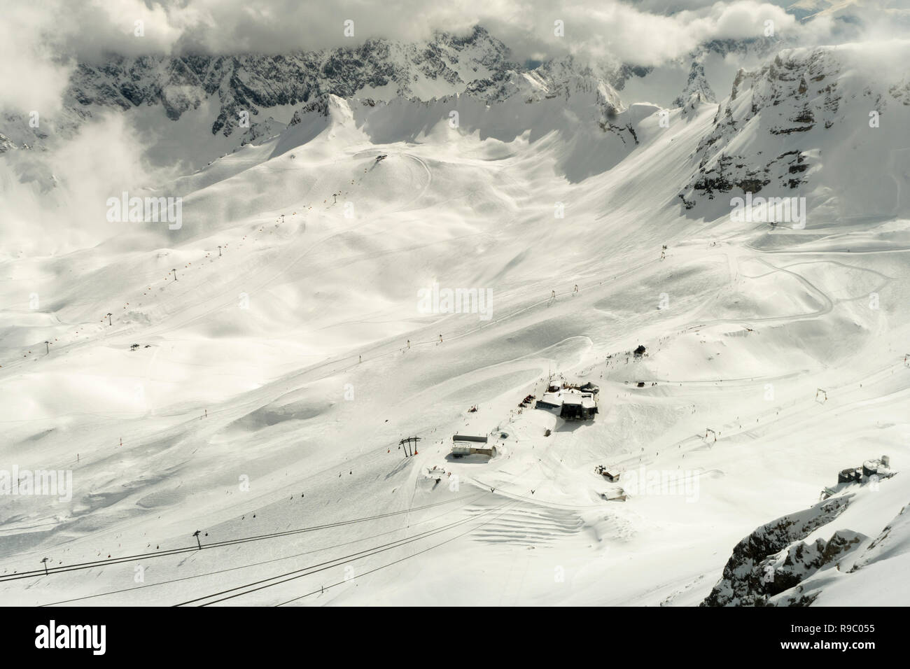 Ski lift in the Alps in winter Stock Photo