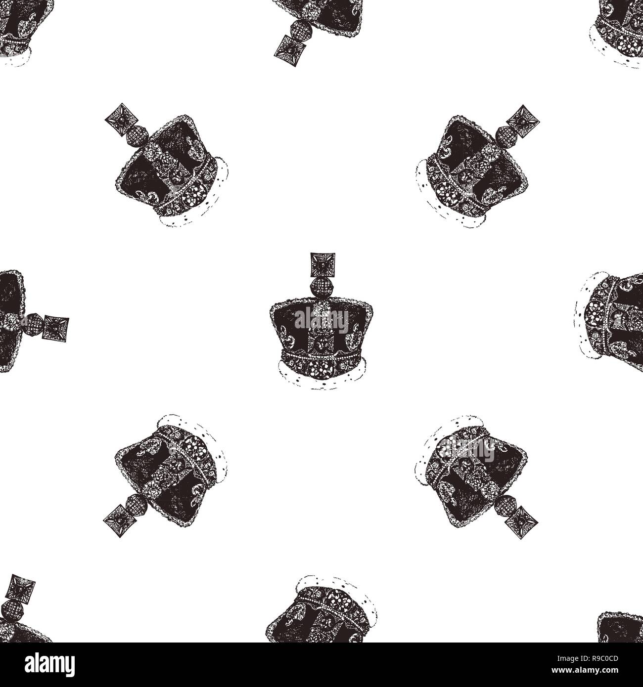 Seamless pattern of hand drawn sketch style crown isolated on white ...