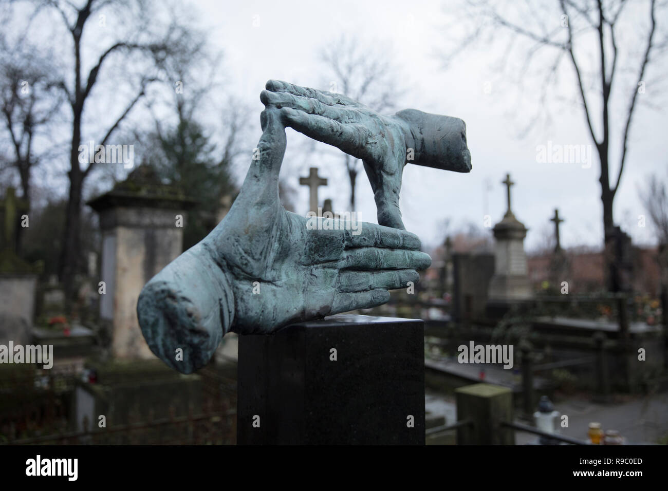 Powazki Cemetery, Warsaw, Poland, Europe, December 2018, Grave of film director Krzysztof Kieslowski Stock Photo