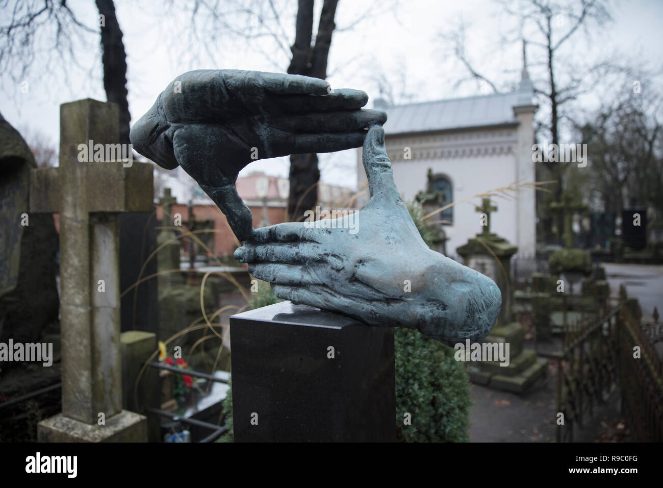 Powazki Cemetery, Warsaw, Poland, Europe, December 2018, Grave of film director Krzysztof Kieslowski Stock Photo