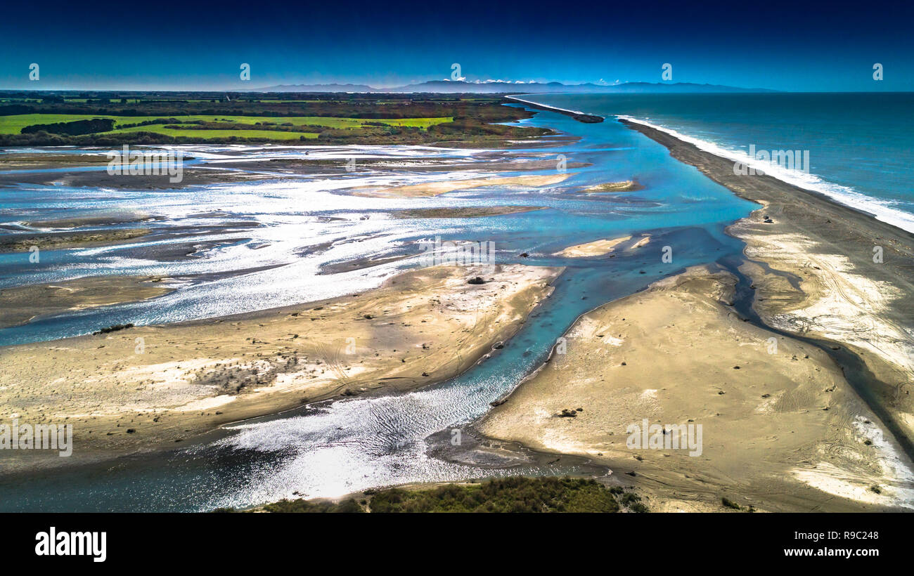 River mouth New Zealand Landscapes Stock Photo