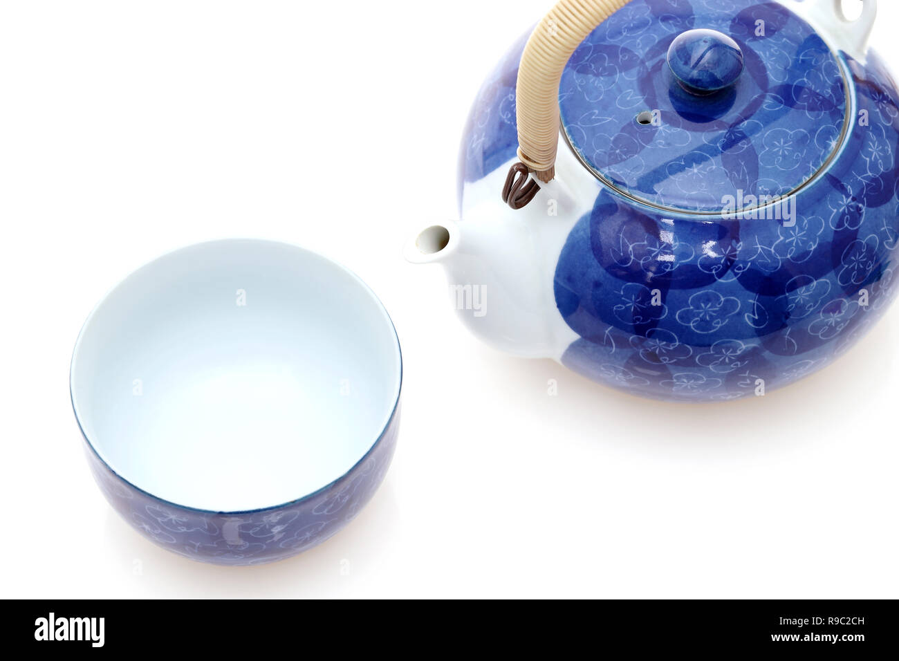 Japanese green tea in a tea set with cup and pot Stock Photo