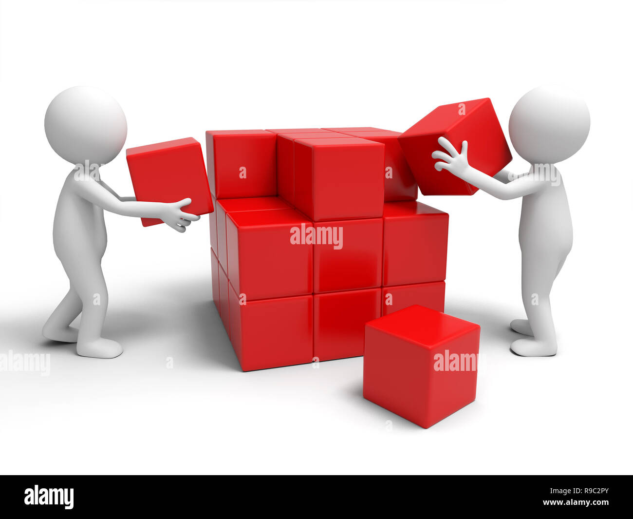 Two people are building blocks Stock Photo - Alamy