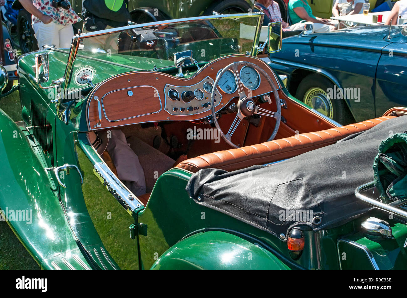 Vintage MG T Type sportscar interior on display at Old Gaffers Festival, Yarmouth, Isle of Wight Stock Photo