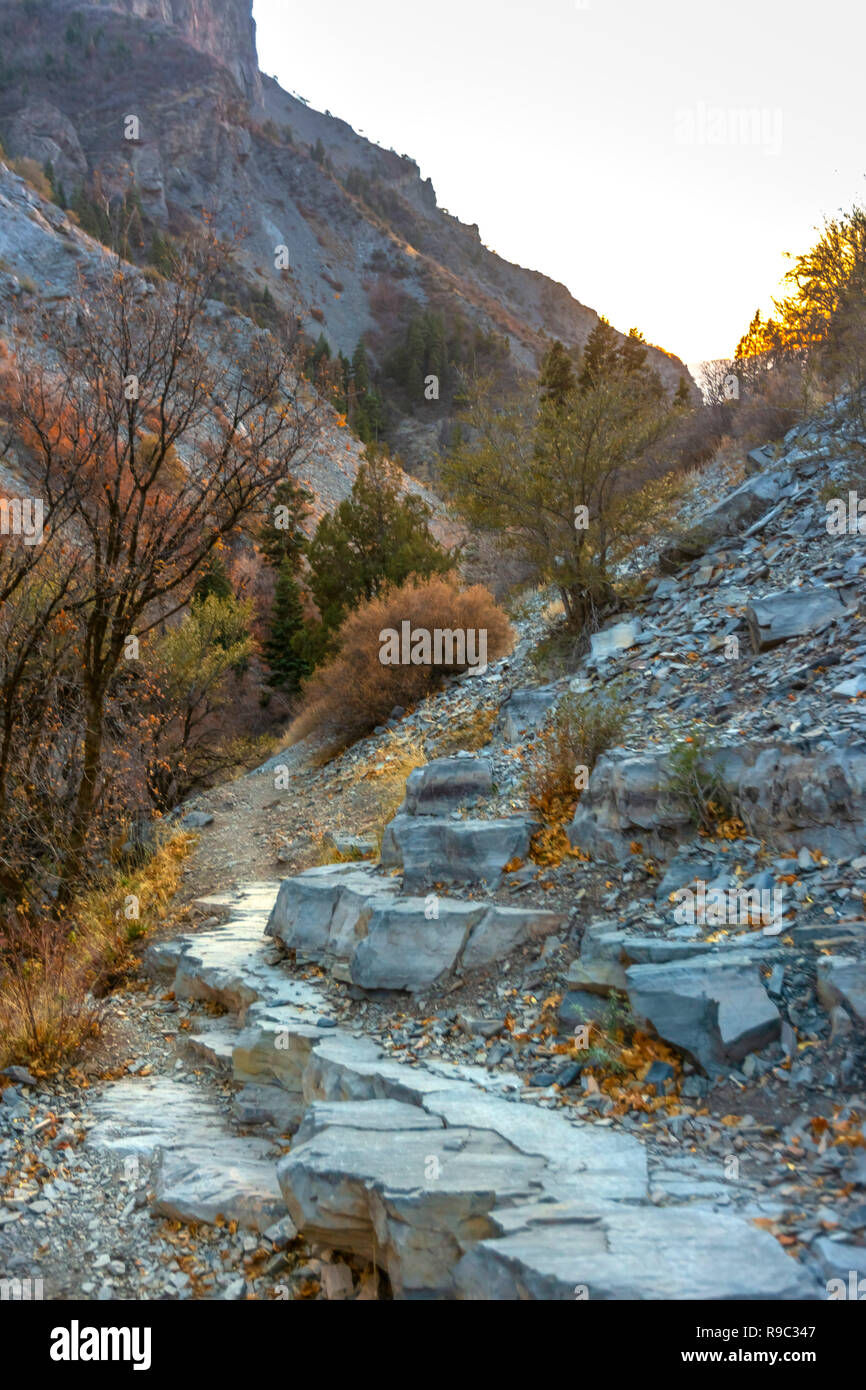 Trail of rock in Provo Canyon Utah in fall Stock Photo