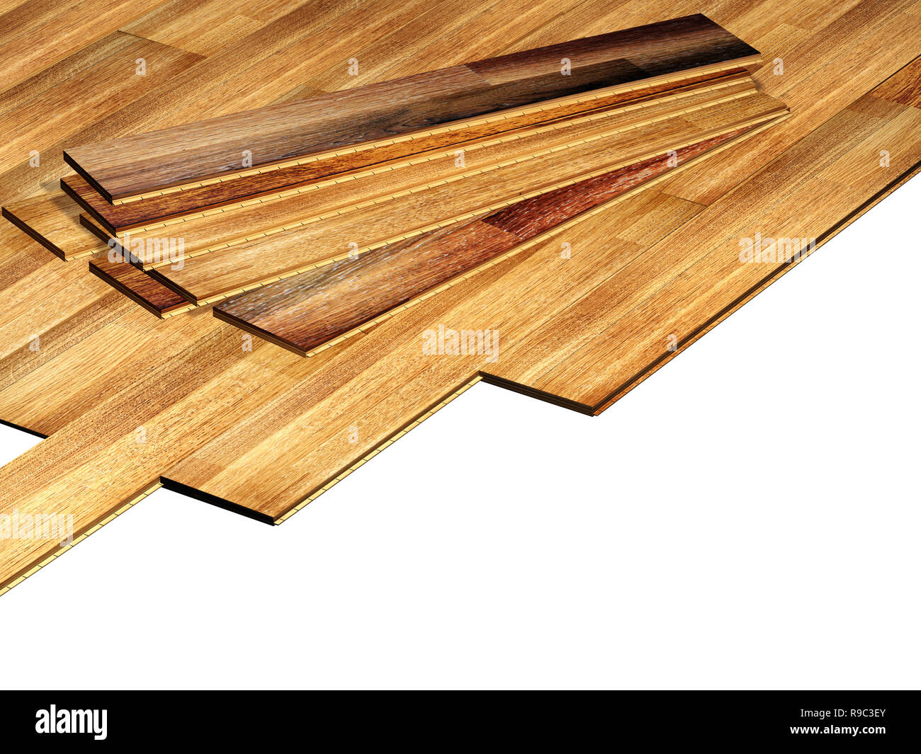 New oak parquet. Isolated on white background Stock Photo - Alamy