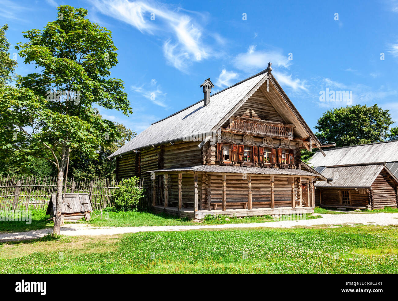 Traditional russian old wooden house in the village on Northern Russia ...