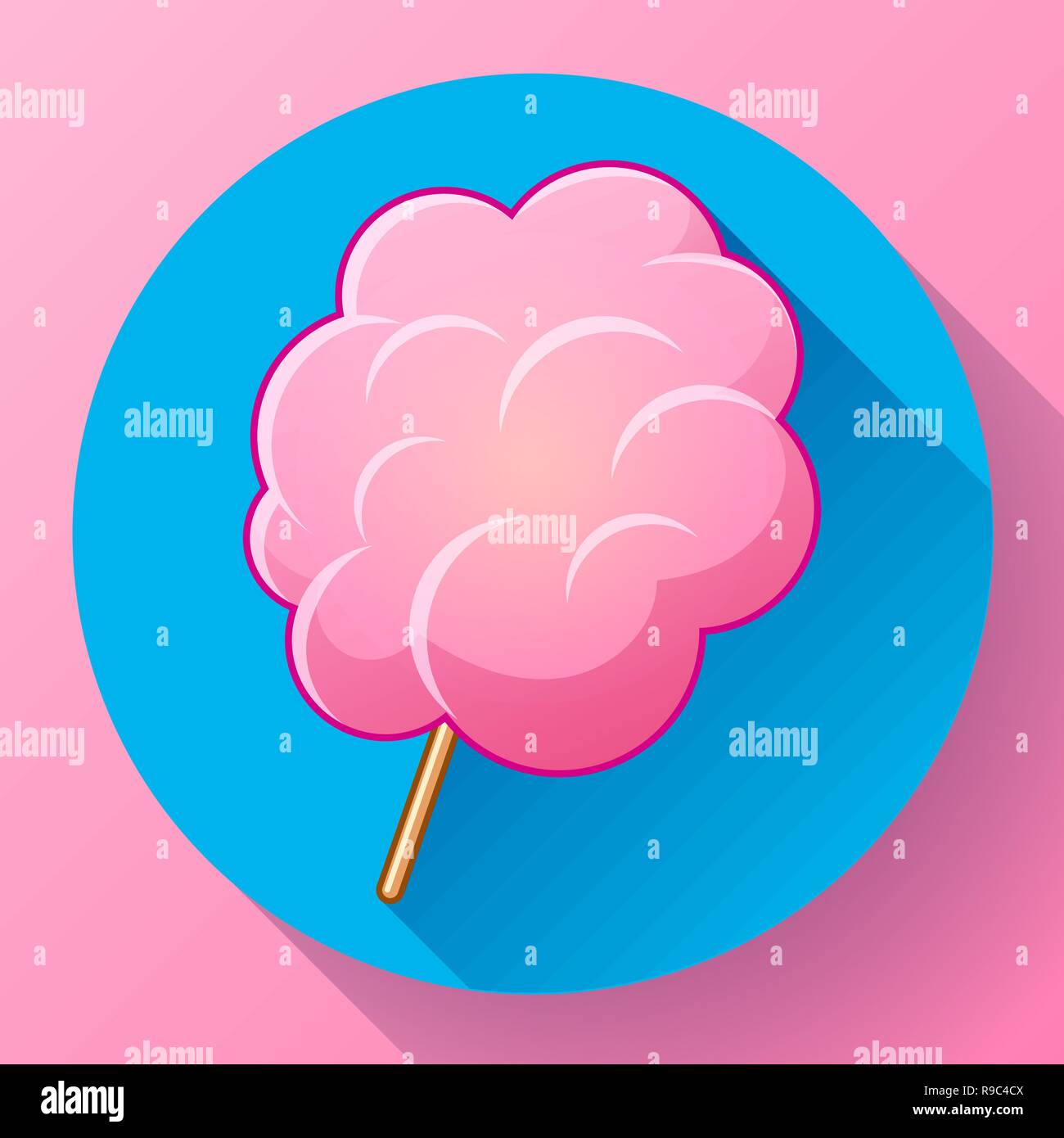 Icon of cotton candy, sugar cloud on stick isolated Stock Vector