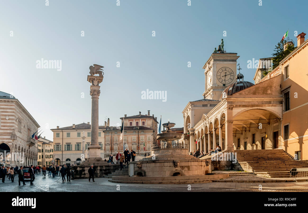 Beautiful view of Piazza Libertà with the Carrara fountain, Udine, Friuli Venezia Giulia, Italy Stock Photo