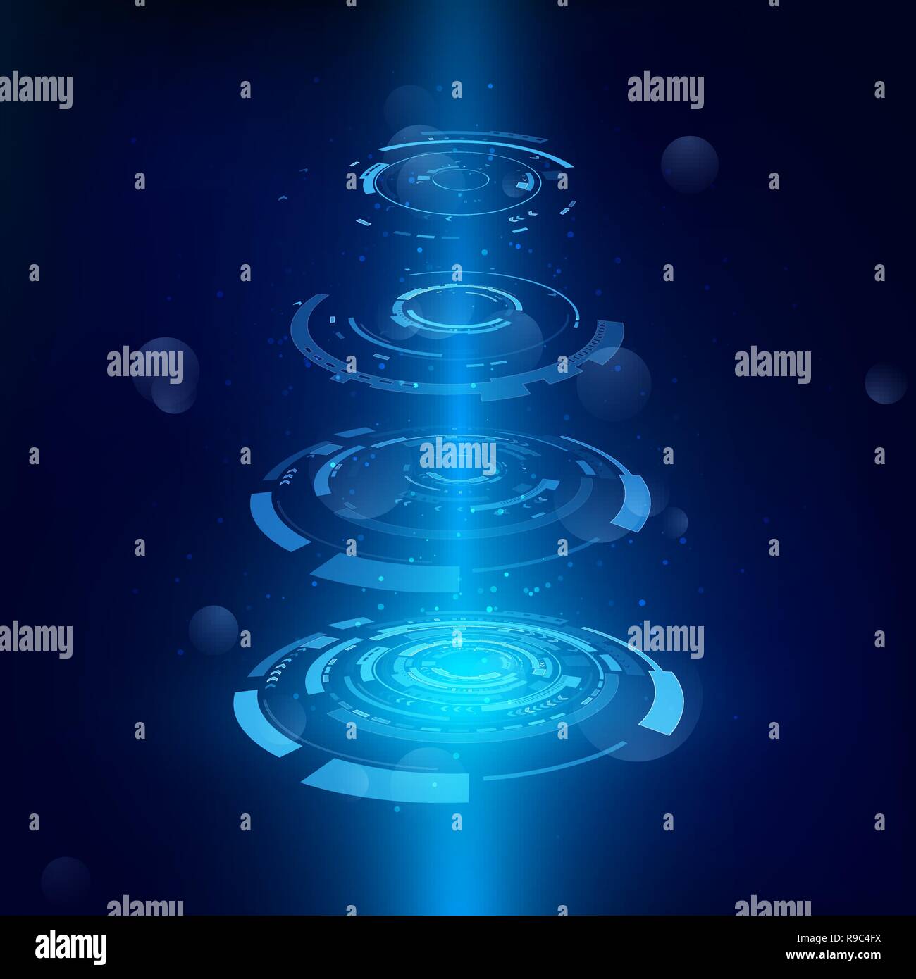 Hologram display. Abstract futuristic object. HUD elemet. Nanotechnology machine.  Science and technology illustration. Vector Stock Vector