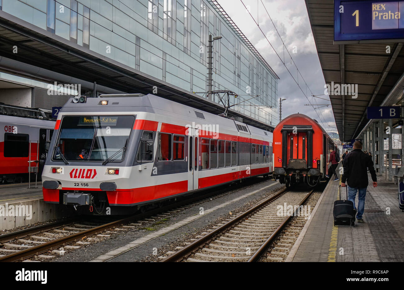 Linz Austria Oct 25 2018 Trains At Railway Station In Linz Austria The Railway Network Consists Of 6 123km Its Gauge Is 1 435mm Standard Gauge Stock Photo Alamy