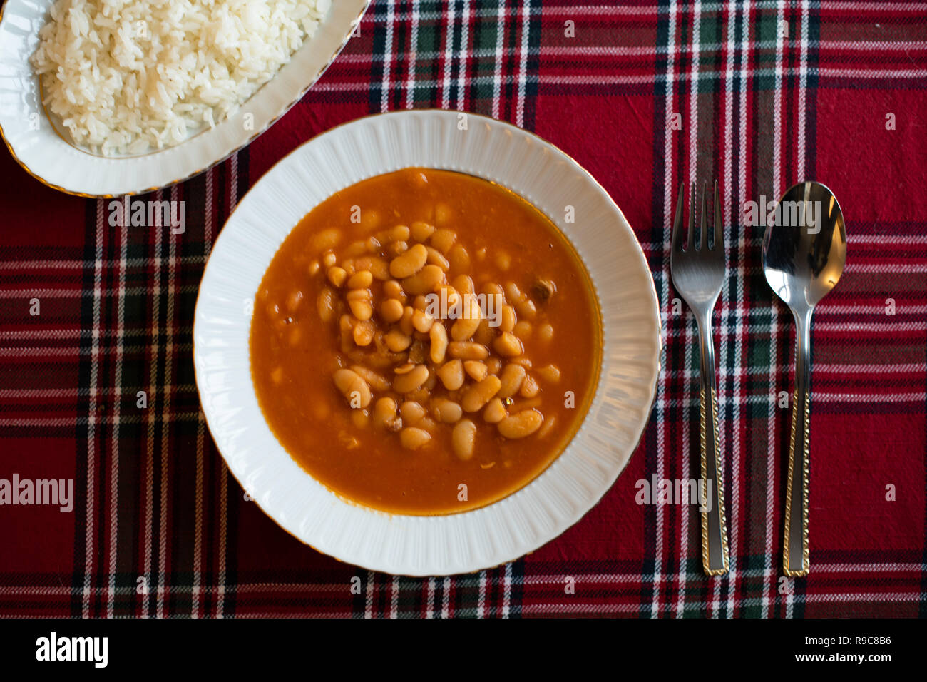 Kuru Fasulye Pilav, Baked White Beans, Traditional Turkish Food Stock