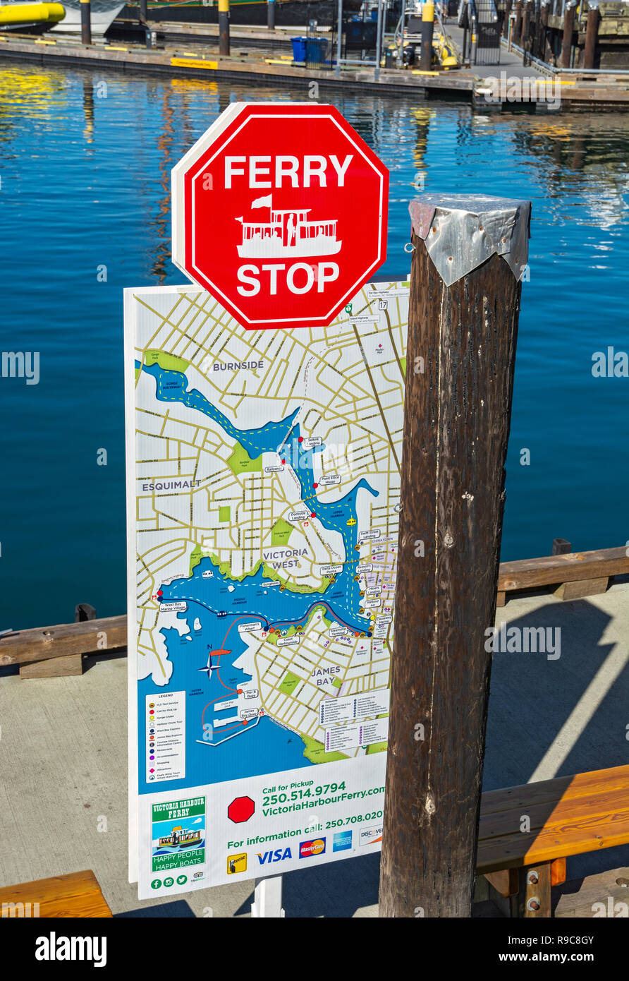 Canada, British Columbia, Victoria, harbour, water taxi, harbour ferry route  map, ferry stop Stock Photo - Alamy