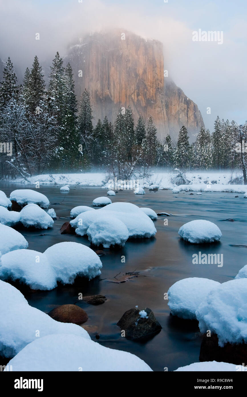 Yosemite Valley after sunset in winter Stock Photo