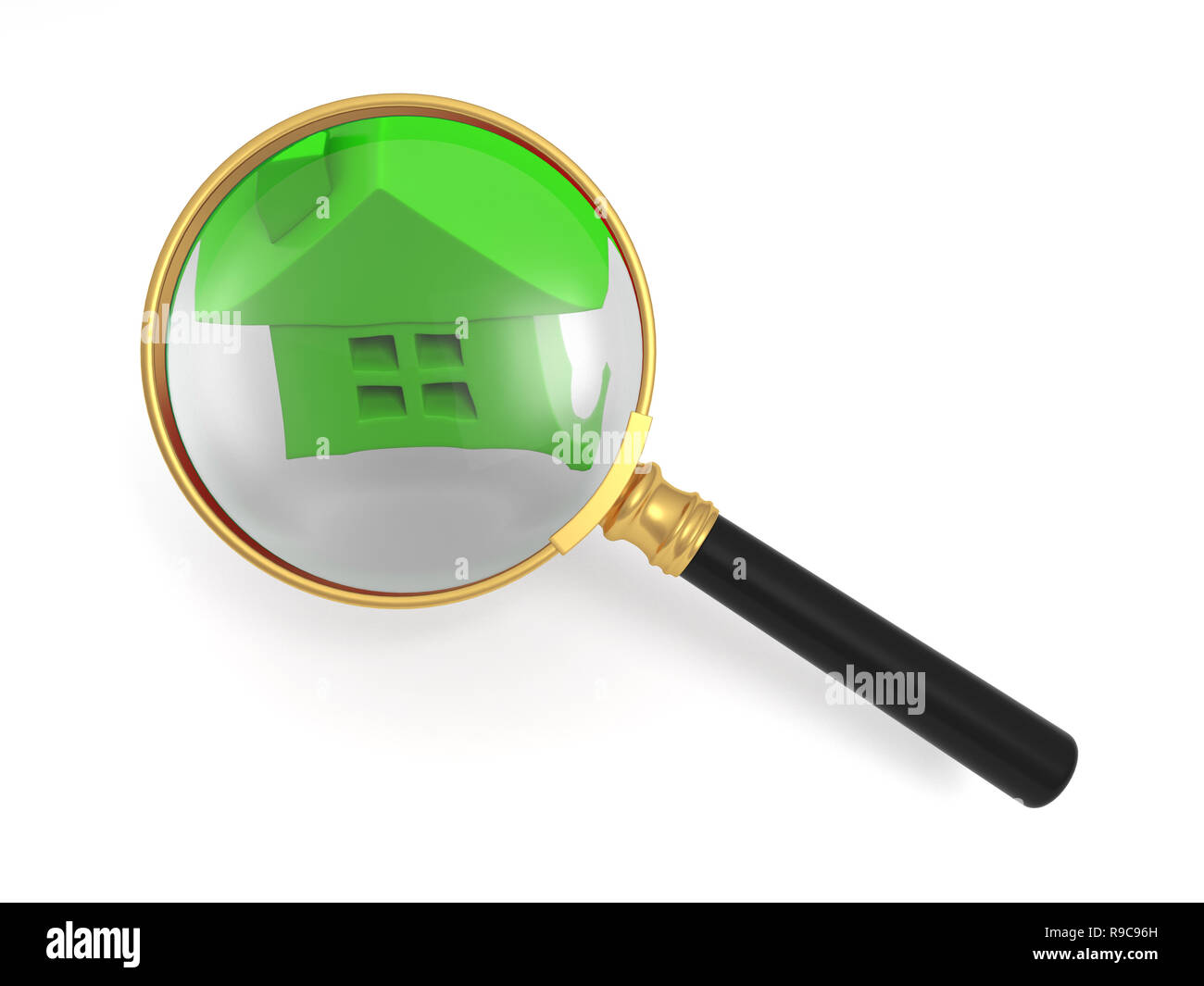 A magnifying glass and house model Stock Photo