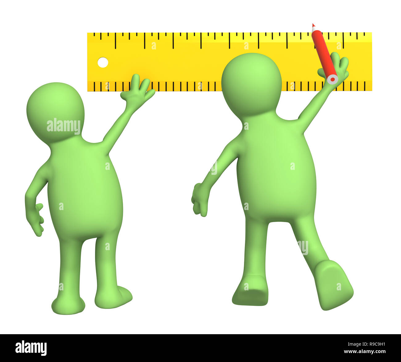 3d puppets with ruler. Isolated over white Stock Photo Alamy