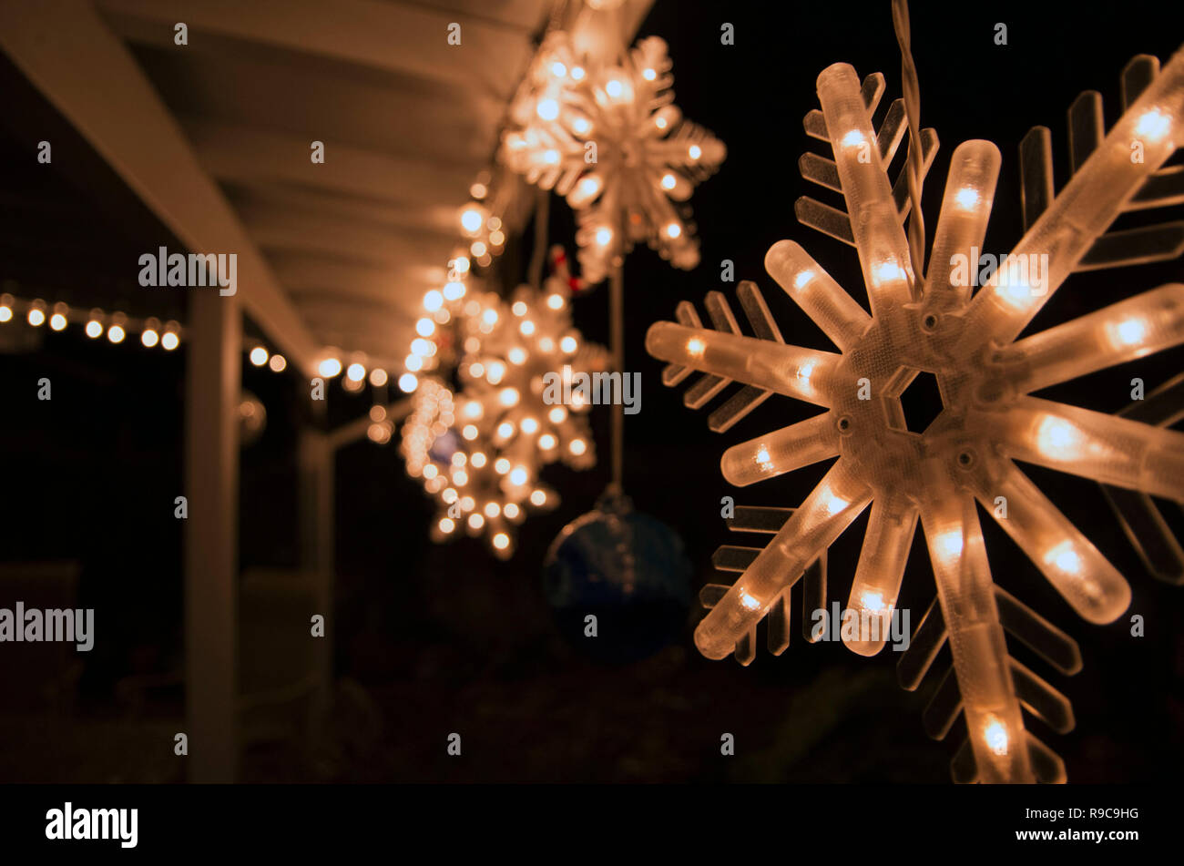 large hanging snowflake lights